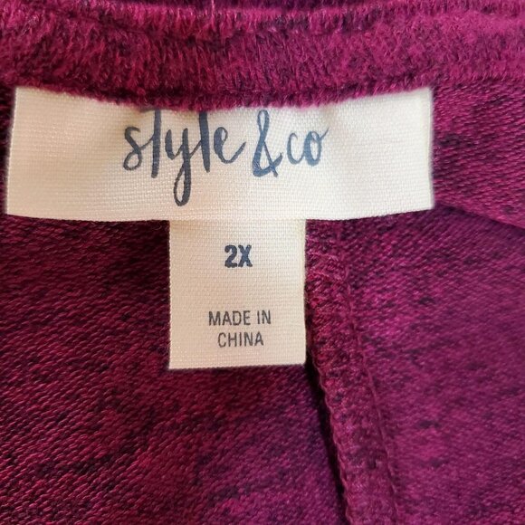 Style & Co 2XL Fuchsia Pullover Sweater V-Neck Drop Shoulder Long Sleeve NWT - Picture 2 of 9